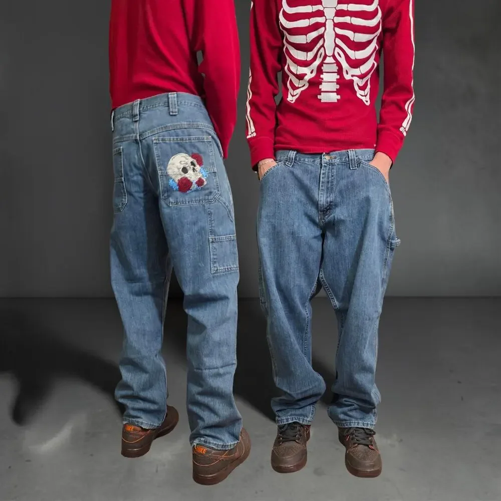 Custom Vintage Rose and Skull Lee Denim Jeans (38x32)